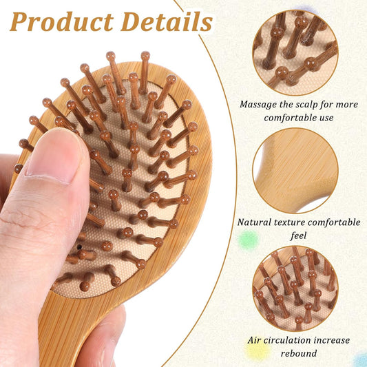 Bamboo Hair Brush, 2Pcs Mini Paddle Detangling Hairbrush Wooden Hair Brush Portable Scalp Massage Comb Pocket Size Anti-Static Travel Hair Brush for Thick Thin Curly Dry Wet Hair