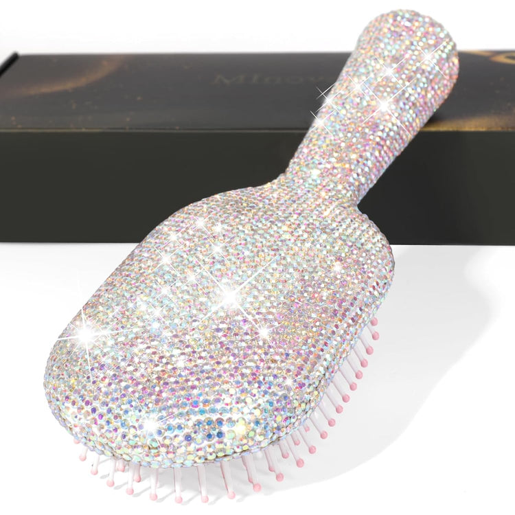 Rhinestone Hair Brush for Women - Sparkly Bling Crystal Detangling Brush, Vintage Retro Glam Style Anti-Static Hairbrush, Cute Fashion Beauty Gift for Girls & Ladies