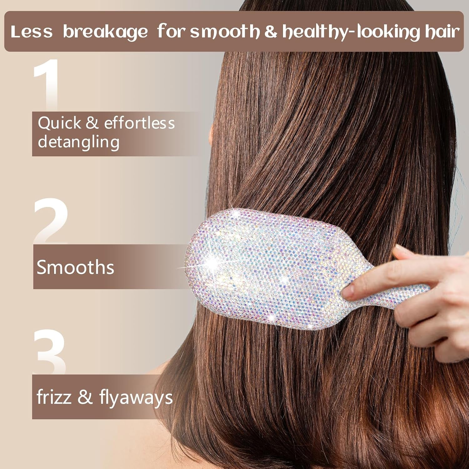 Rhinestone Hair Brush for Women - Sparkly Bling Crystal Detangling Brush, Vintage Retro Glam Style Anti-Static Hairbrush, Cute Fashion Beauty Gift for Girls & Ladies
