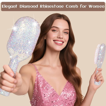 Rhinestone Hair Brush for Women - Sparkly Bling Crystal Detangling Brush, Vintage Retro Glam Style Anti-Static Hairbrush, Cute Fashion Beauty Gift for Girls & Ladies