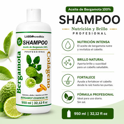 Bergamot Collagen Shampoo / Shampoo De Bergamota Y Colágeno, Professional Daily Hair Care Formula for All Hair Types, 32.12 Fl Oz / 950 Ml