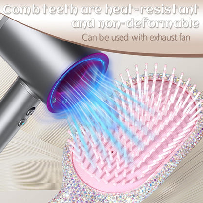 Rhinestone Hair Brush for Women - Sparkly Bling Crystal Detangling Brush, Vintage Retro Glam Style Anti-Static Hairbrush, Cute Fashion Beauty Gift for Girls & Ladies
