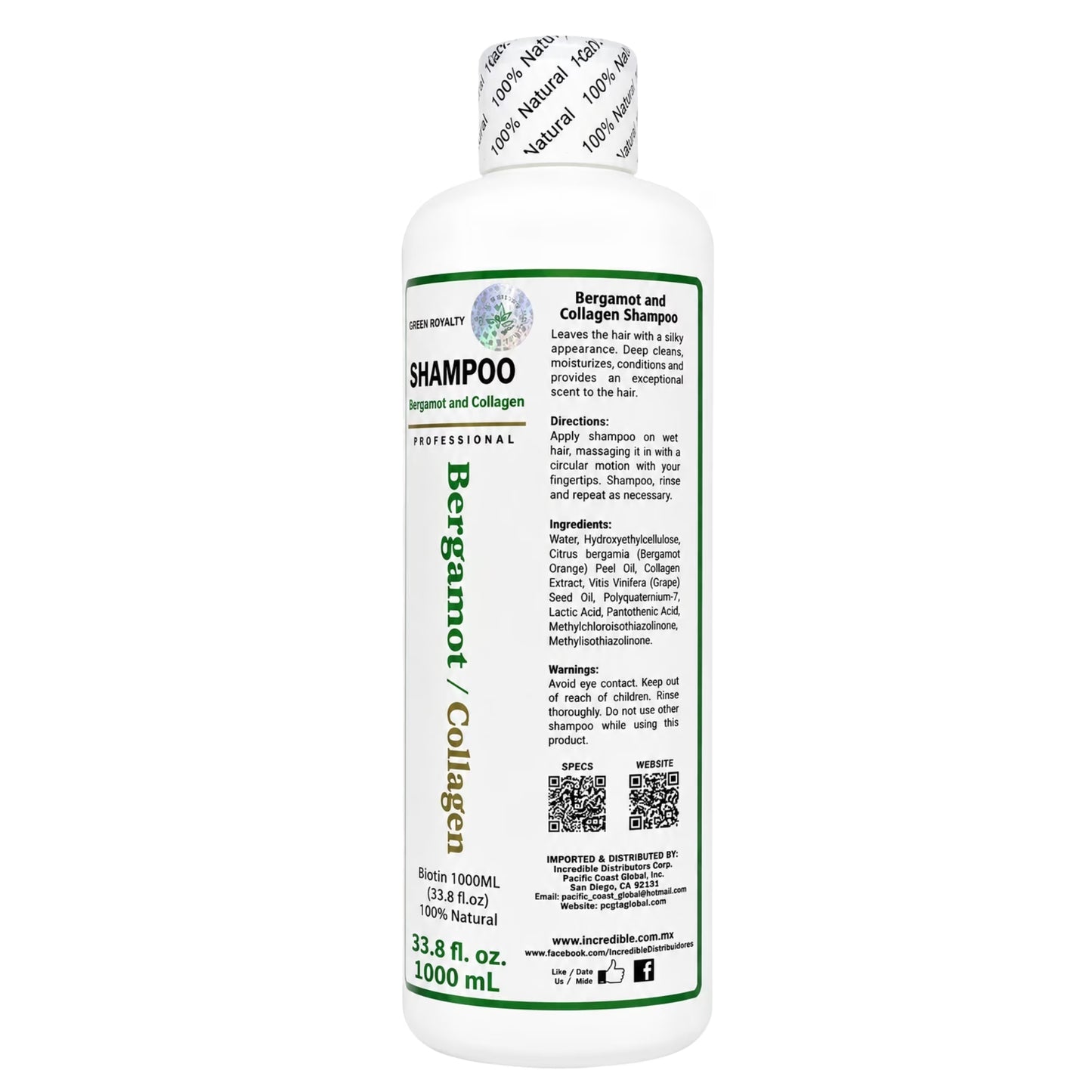 Bergamot Collagen Shampoo / Shampoo De Bergamota Y Colágeno, Professional Daily Hair Care Formula for All Hair Types, 32.12 Fl Oz / 950 Ml