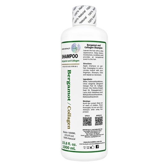 Bergamot Collagen Shampoo / Shampoo De Bergamota Y Colágeno, Professional Daily Hair Care Formula for All Hair Types, 32.12 Fl Oz / 950 Ml