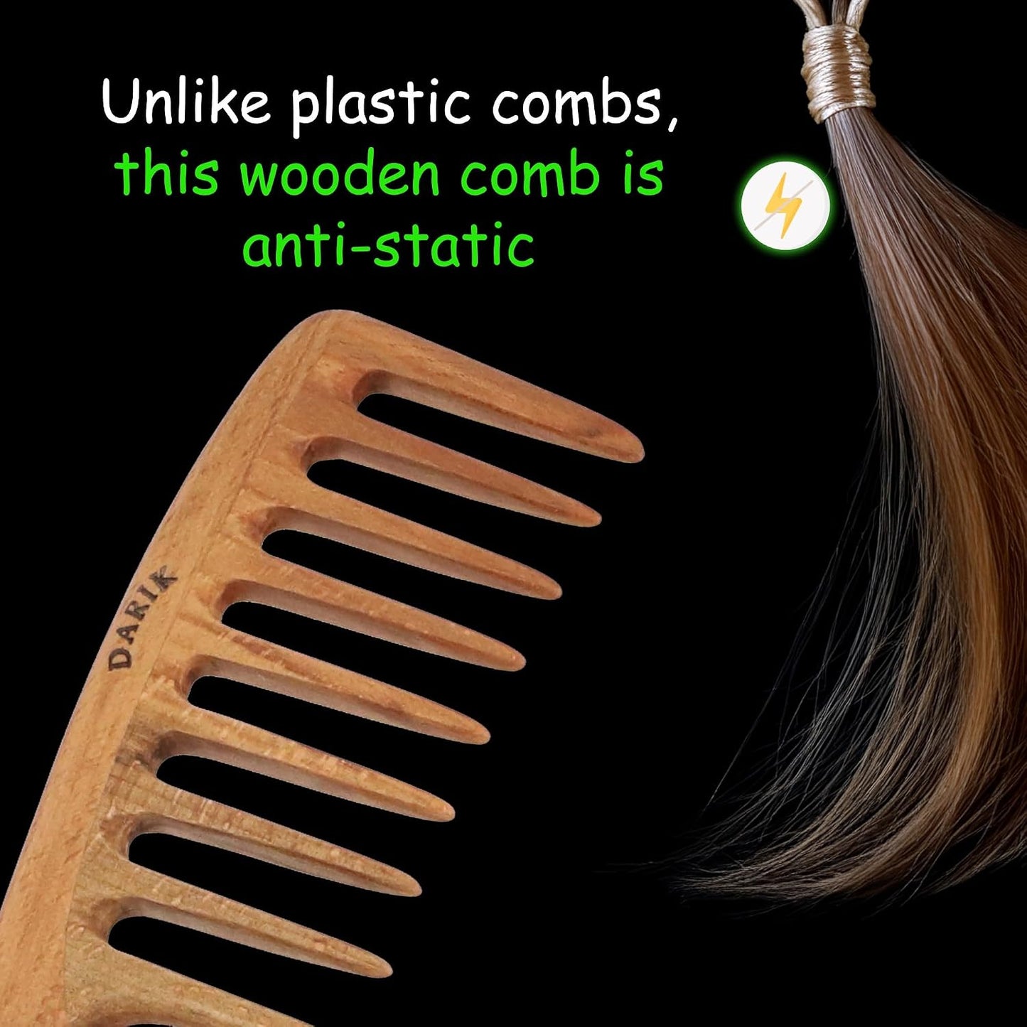 Wide Tooth Wooden Comb Handmade - Natural Vintage Style Wide Tooth Comb for Curls Gentle Styling - Anti-Static Wood Hair Combs for Women Detangling (Extra Wide Tooth)