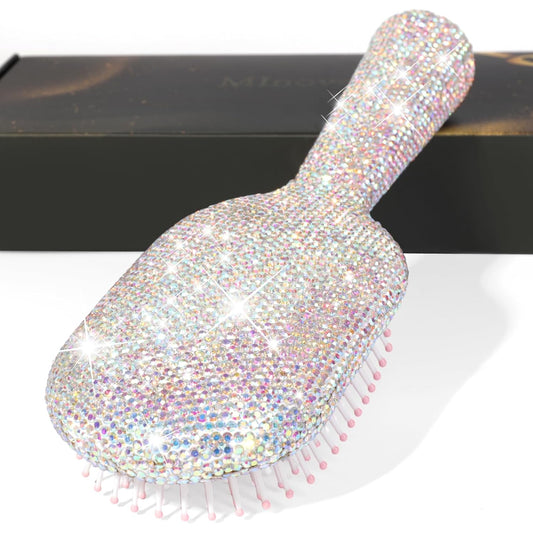 Rhinestone Hair Brush for Women - Sparkly Bling Crystal Detangling Brush, Vintage Retro Glam Style Anti-Static Hairbrush, Cute Fashion Beauty Gift for Girls & Ladies