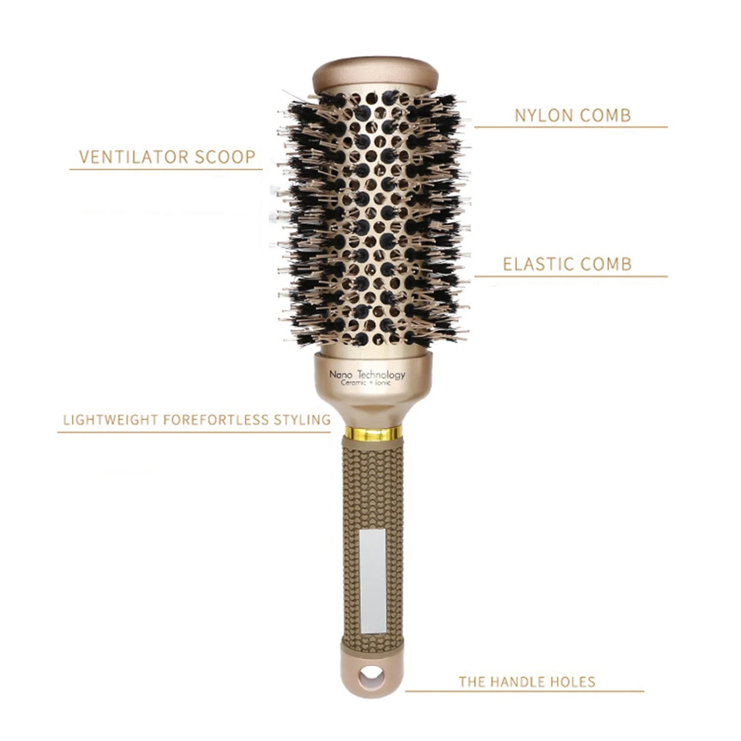 2 Inch round Hair Brush for Blow Drying, Boar Bristles Nano Thermal Ceramic & Ionic Tech & Anti-Static, for Curling, Straightening, Add Volume & Shine