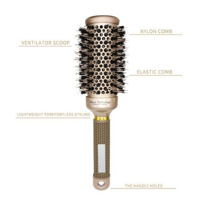 2 Inch round Hair Brush for Blow Drying, Boar Bristles Nano Thermal Ceramic & Ionic Tech & Anti-Static, for Curling, Straightening, Add Volume & Shine