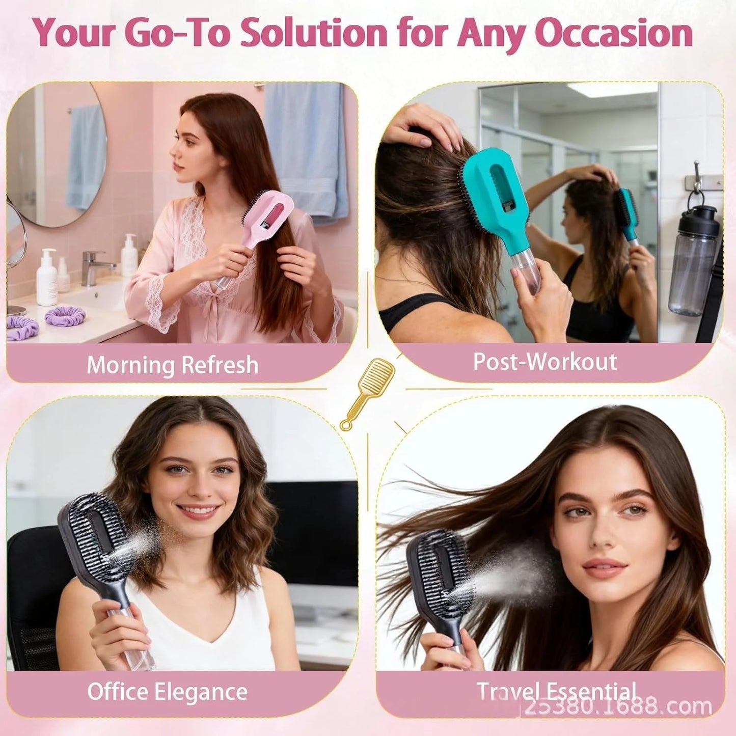 2In1 Sprayer Comb Detangling Scalp Massage Hairbrush with Spray Bottle Essential Oil Water Mist Spray Brush Anti-Static Summer