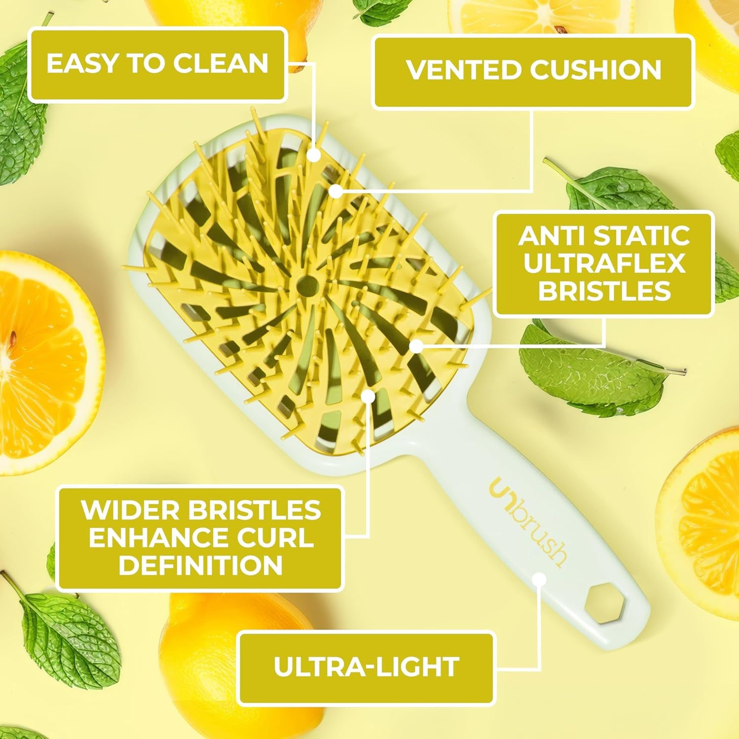 FHI Heat Unbrush plus — Curly Hair Brush for Gentle & Effective Detangling on Wet or Dry Fragile Hair Types — Detangler Brush W/ 84 Ultraflex Bristles, Ultra-Light, Vented, anti Static Hairbrush