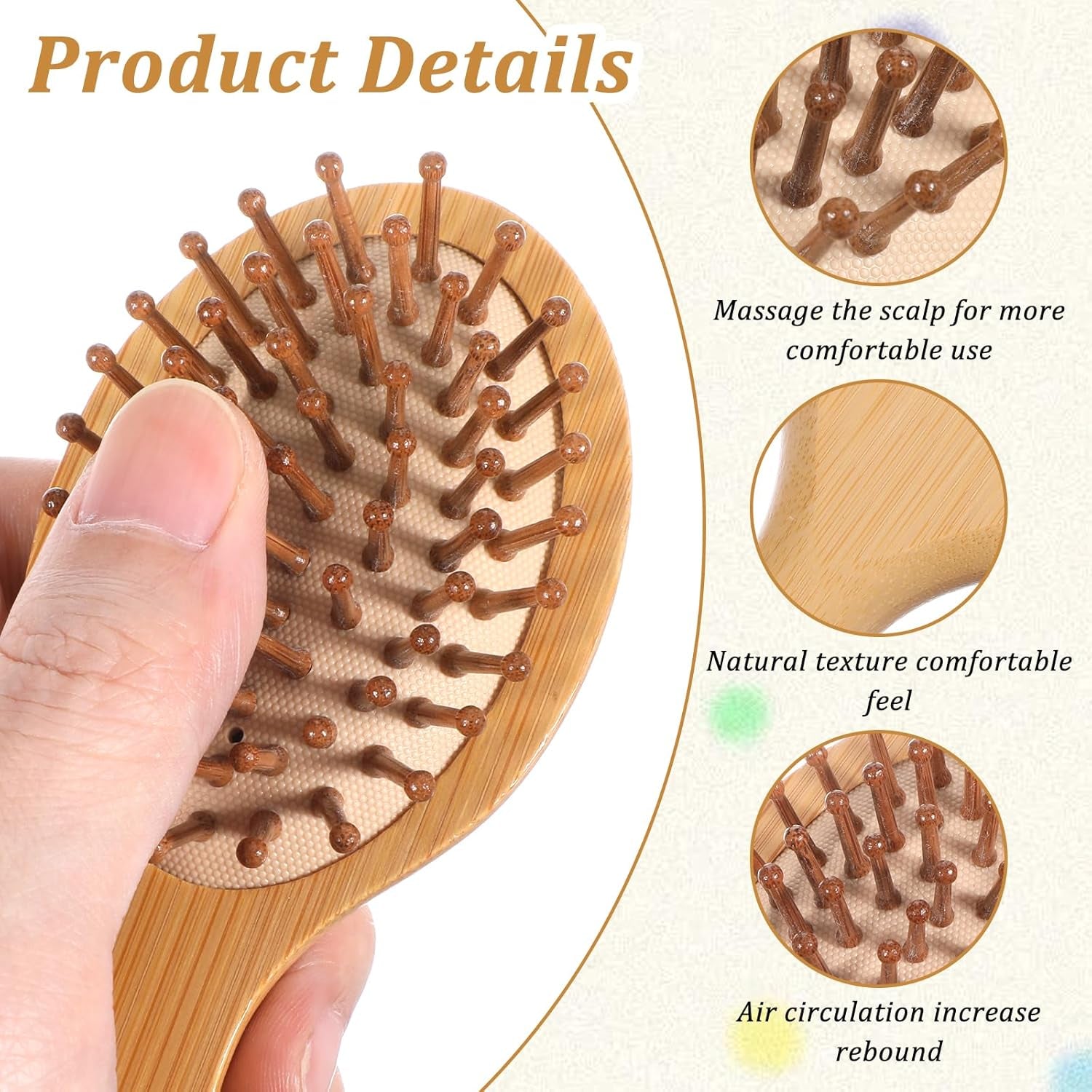 Bamboo Hair Brush, 2Pcs Mini Paddle Detangling Hairbrush Wooden Hair Brush Portable Scalp Massage Comb Pocket Size Anti-Static Travel Hair Brush for Thick Thin Curly Dry Wet Hair