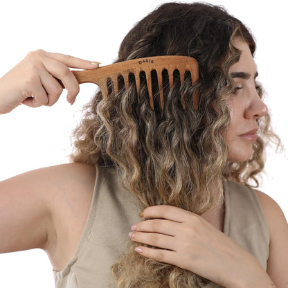 Wide Tooth Wooden Comb Handmade - Natural Vintage Style Wide Tooth Comb for Curls Gentle Styling - Anti-Static Wood Hair Combs for Women Detangling (Extra Wide Tooth)