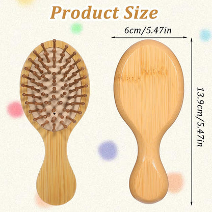 Bamboo Hair Brush, 2Pcs Mini Paddle Detangling Hairbrush Wooden Hair Brush Portable Scalp Massage Comb Pocket Size Anti-Static Travel Hair Brush for Thick Thin Curly Dry Wet Hair