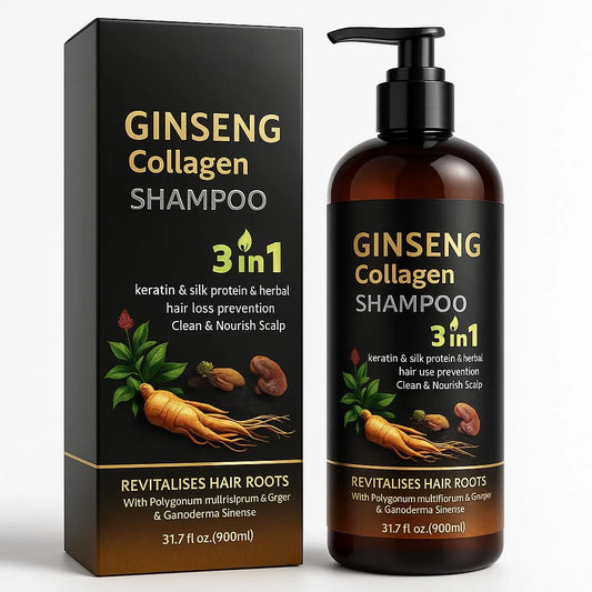 900ML X-Large 3In1 Ginseng Collagen Shampoo with Ginger Extract, Hair Loss Prevention with Keratin & Silk Protein | Strengthens & Revitalizes Hair Roots for Thicker, Healthier Hair