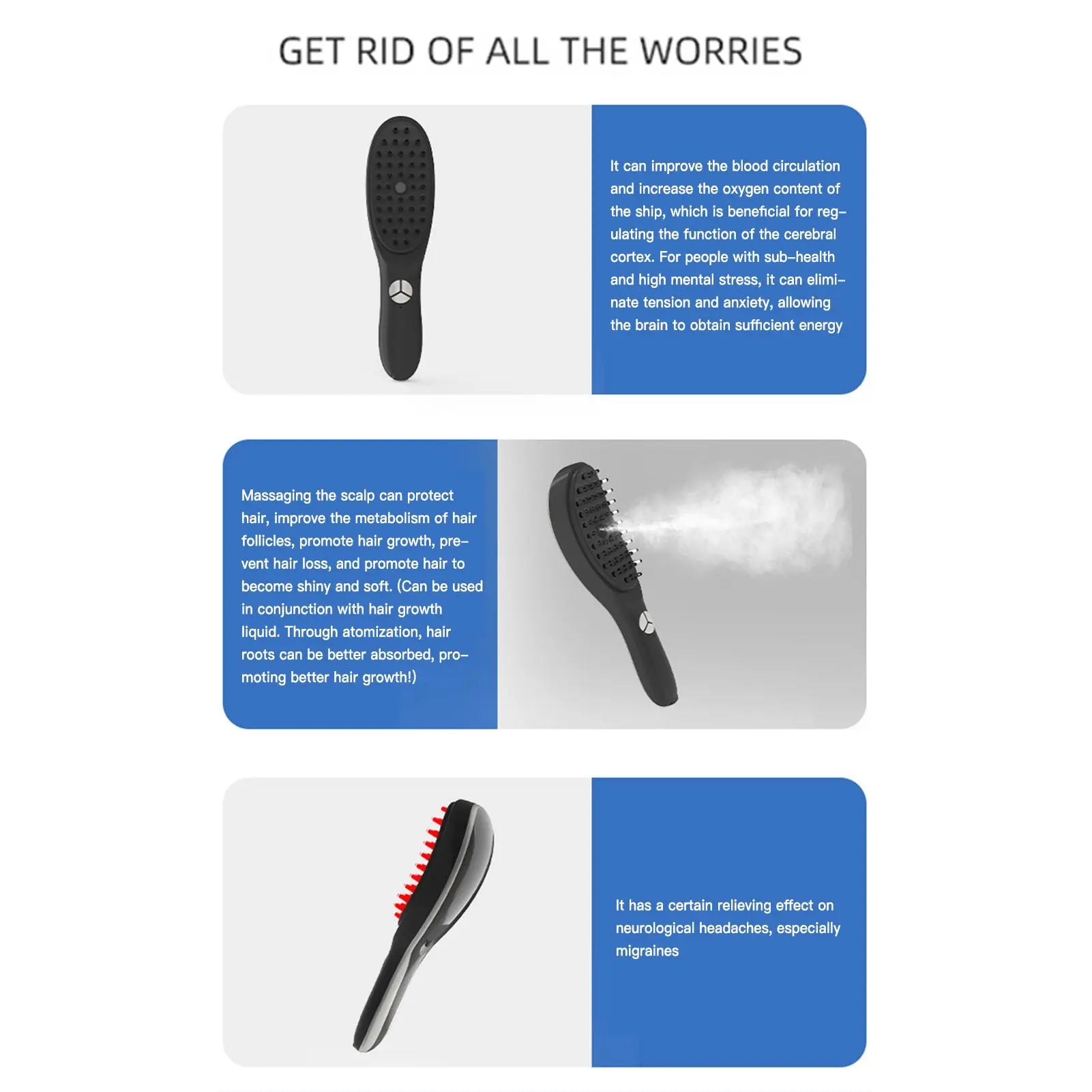 Electric Massage Hair Brush for Hair Growth 3 in 1 anti Hair Loss Scalp Massager with Steam and Oil Diffuser 3 Speed Settings