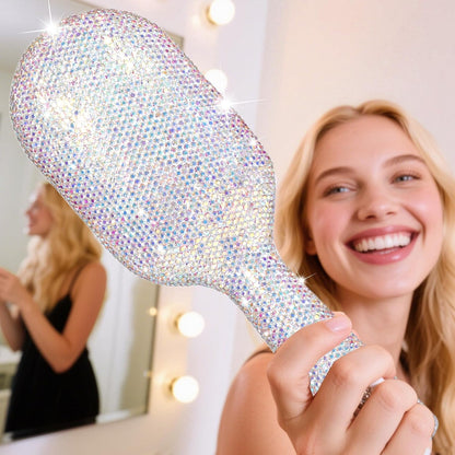 Rhinestone Hair Brush for Women - Sparkly Bling Crystal Detangling Brush, Vintage Retro Glam Style Anti-Static Hairbrush, Cute Fashion Beauty Gift for Girls & Ladies