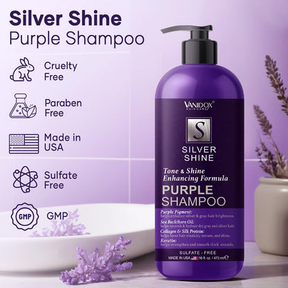 Brass Toning Purple Shampoo for Grey and Silver Hair, Infused with Purple Pigment, Sulfate Free Shampoo for Gray and Silver Hair (16 Fl Oz)