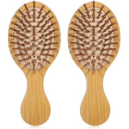 Bamboo Hair Brush, 2Pcs Mini Paddle Detangling Hairbrush Wooden Hair Brush Portable Scalp Massage Comb Pocket Size Anti-Static Travel Hair Brush for Thick Thin Curly Dry Wet Hair