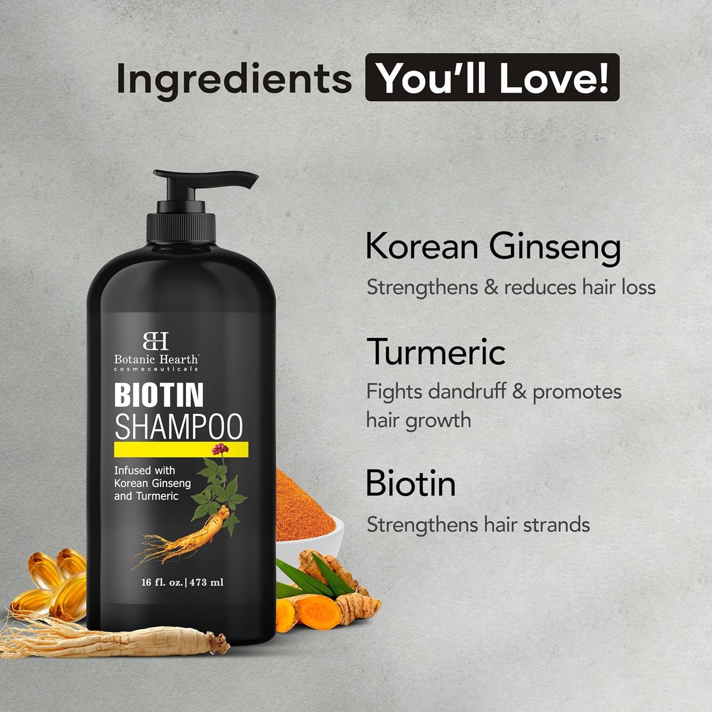 Biotin Shampoo - 16 Fl. Oz | | Infused with Korean Ginseng & Turmeric for Stronger, Thicker | Looking Hair | Sulfate & Paraben Free
