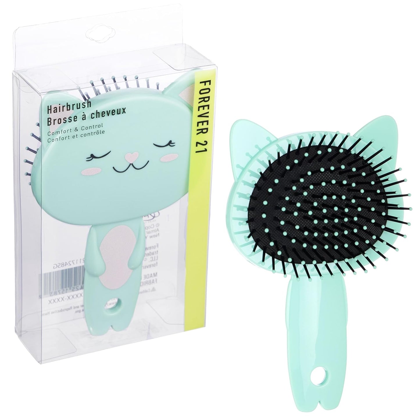 1Pc Cute Animal Character Hairbrush, Comfort & Control (KITTY) | Cushion Hair Brush W/Gentle Bristles, Cushion Base, and Animal Ears