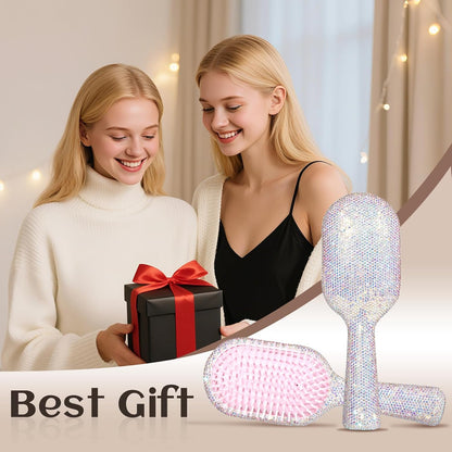 Rhinestone Hair Brush for Women - Sparkly Bling Crystal Detangling Brush, Vintage Retro Glam Style Anti-Static Hairbrush, Cute Fashion Beauty Gift for Girls & Ladies
