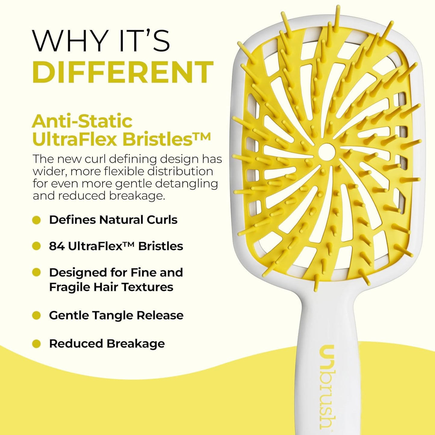 FHI Heat Unbrush plus — Curly Hair Brush for Gentle & Effective Detangling on Wet or Dry Fragile Hair Types — Detangler Brush W/ 84 Ultraflex Bristles, Ultra-Light, Vented, anti Static Hairbrush