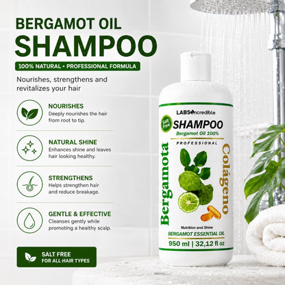 Bergamot Collagen Shampoo / Shampoo De Bergamota Y Colágeno, Professional Daily Hair Care Formula for All Hair Types, 32.12 Fl Oz / 950 Ml