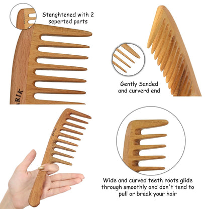 Wide Tooth Wooden Comb Handmade - Natural Vintage Style Wide Tooth Comb for Curls Gentle Styling - Anti-Static Wood Hair Combs for Women Detangling (Extra Wide Tooth)