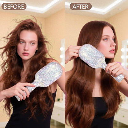 Rhinestone Hair Brush for Women - Sparkly Bling Crystal Detangling Brush, Vintage Retro Glam Style Anti-Static Hairbrush, Cute Fashion Beauty Gift for Girls & Ladies