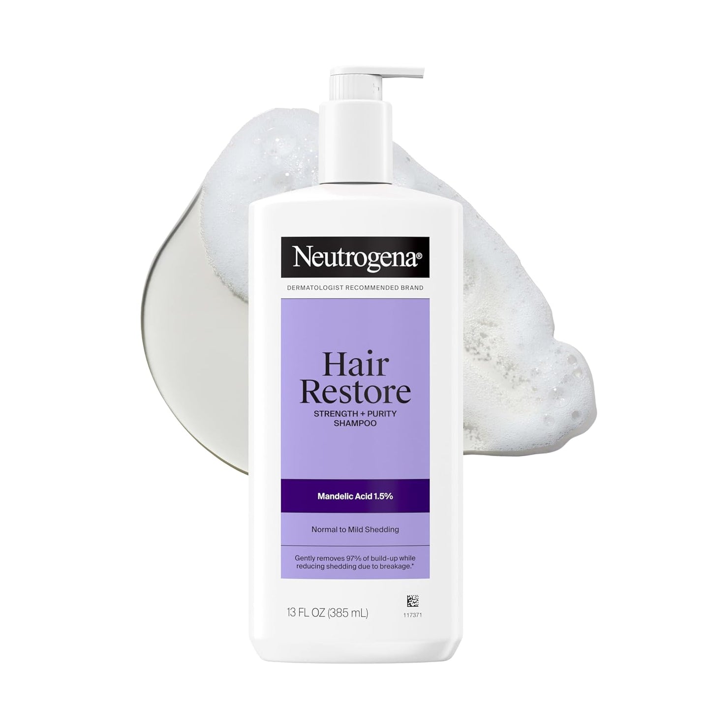 Neutrogena Hair Restore Strength + Purity Sulfate-Free Shampoo, 13 Fl. Oz | 1.5% Mandelic Acid, Gently Removes 97% of Buildup, Reduces Shedding Due to Breakage, Paraben-Free