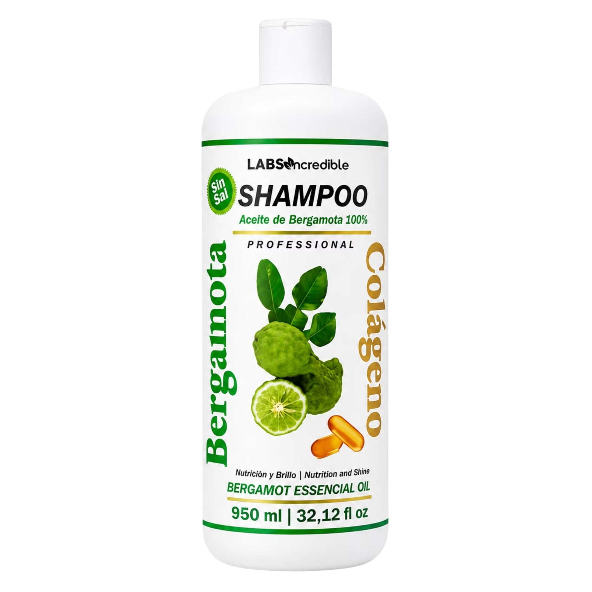 Bergamot Collagen Shampoo / Shampoo De Bergamota Y Colágeno, Professional Daily Hair Care Formula for All Hair Types, 32.12 Fl Oz / 950 Ml