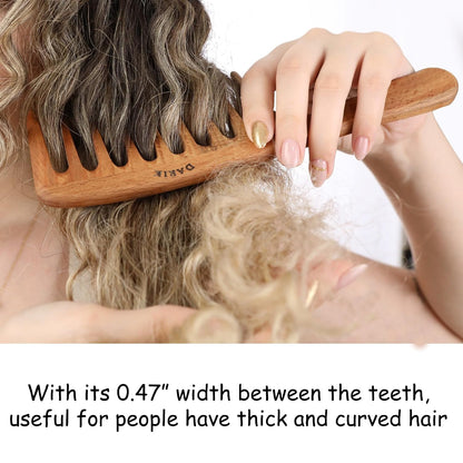 Wide Tooth Wooden Comb Handmade - Natural Vintage Style Wide Tooth Comb for Curls Gentle Styling - Anti-Static Wood Hair Combs for Women Detangling (Extra Wide Tooth)