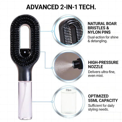 2In1 Sprayer Comb Detangling Scalp Massage Hairbrush with Spray Bottle Essential Oil Water Mist Spray Brush Anti-Static Summer
