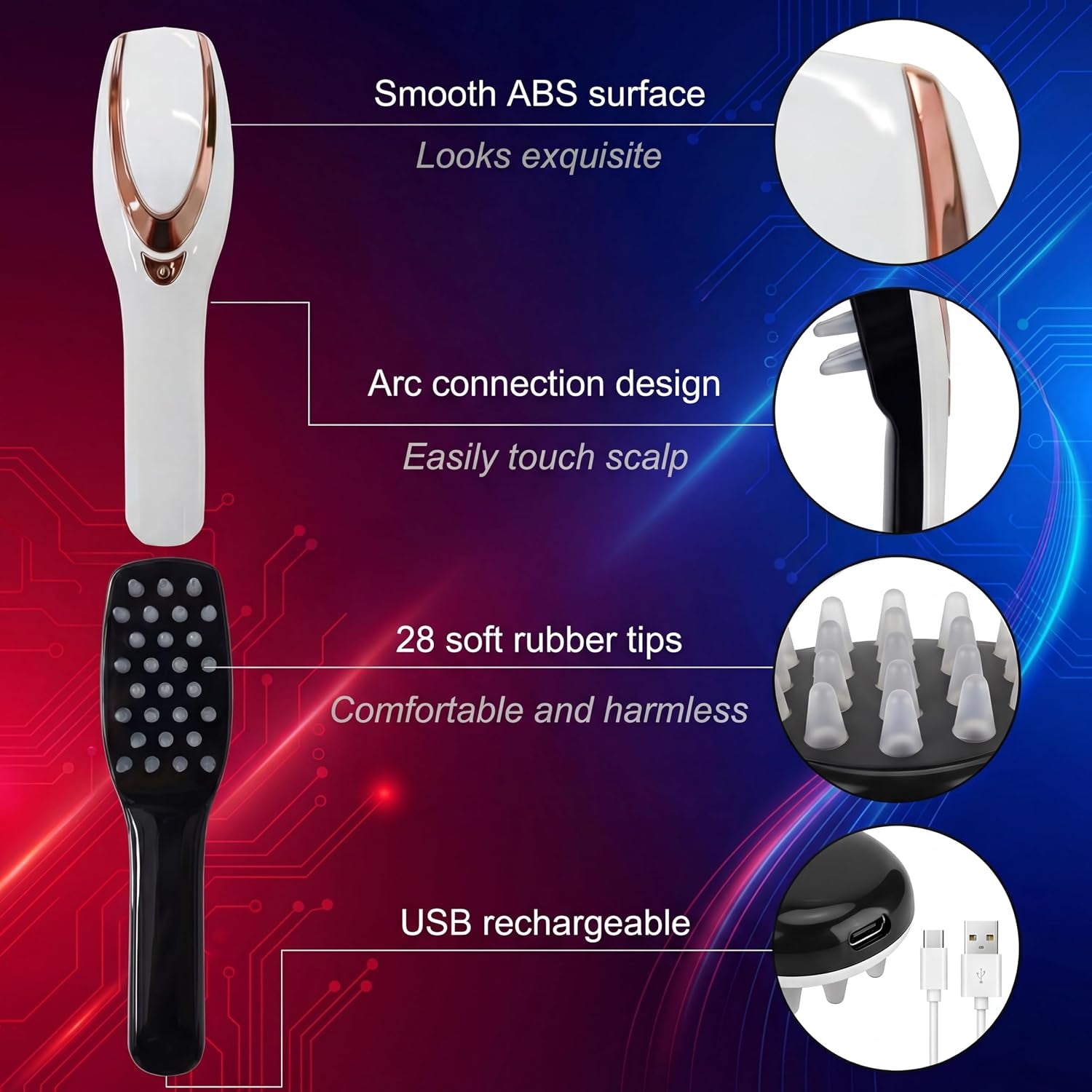 Scalp Massager, Electric Scalp Massage Brush, Hair Massage Brush, Electrichead Scratcher, Masssage Comb with Soft Rubber.