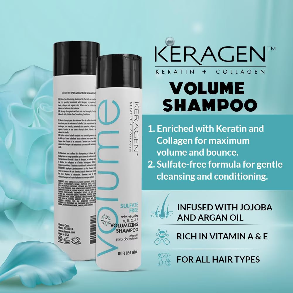 - Volumizing Shampoo for Fine Hair with Keratin, Collagen and Organic Oils, Sulfate Free, 10 Oz