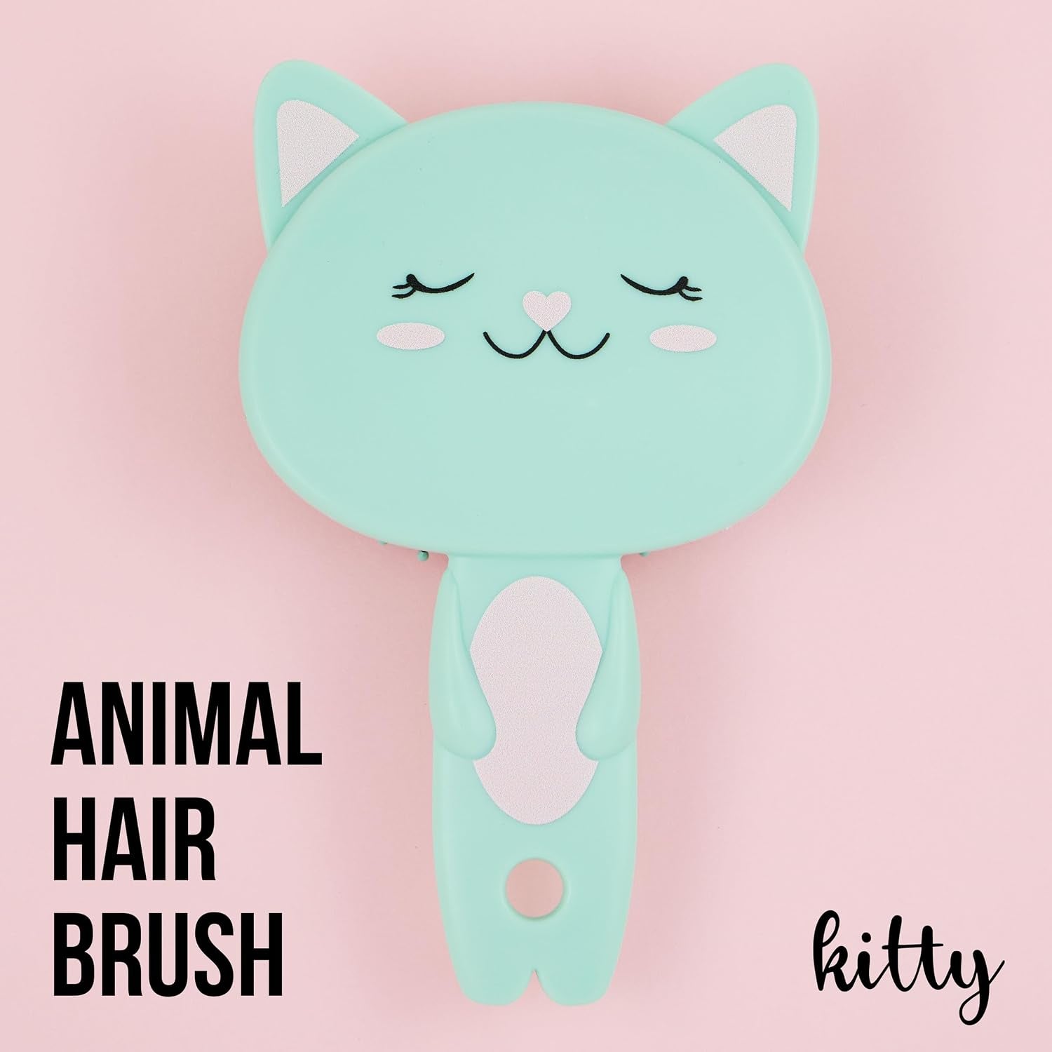 1Pc Cute Animal Character Hairbrush, Comfort & Control (KITTY) | Cushion Hair Brush W/Gentle Bristles, Cushion Base, and Animal Ears