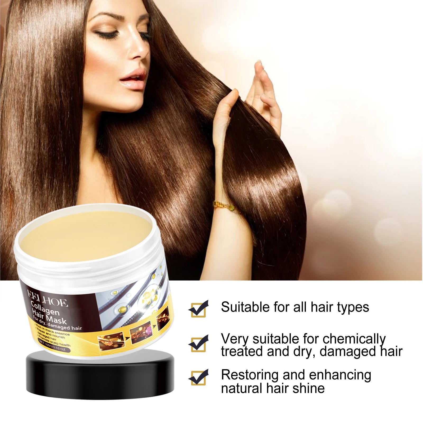 Collagen Hair Mask Reduce Dryness Nourishing Repair Damaged Hair Restore Hair Shine Anti-Frizzing Smooth Hair Care Mask