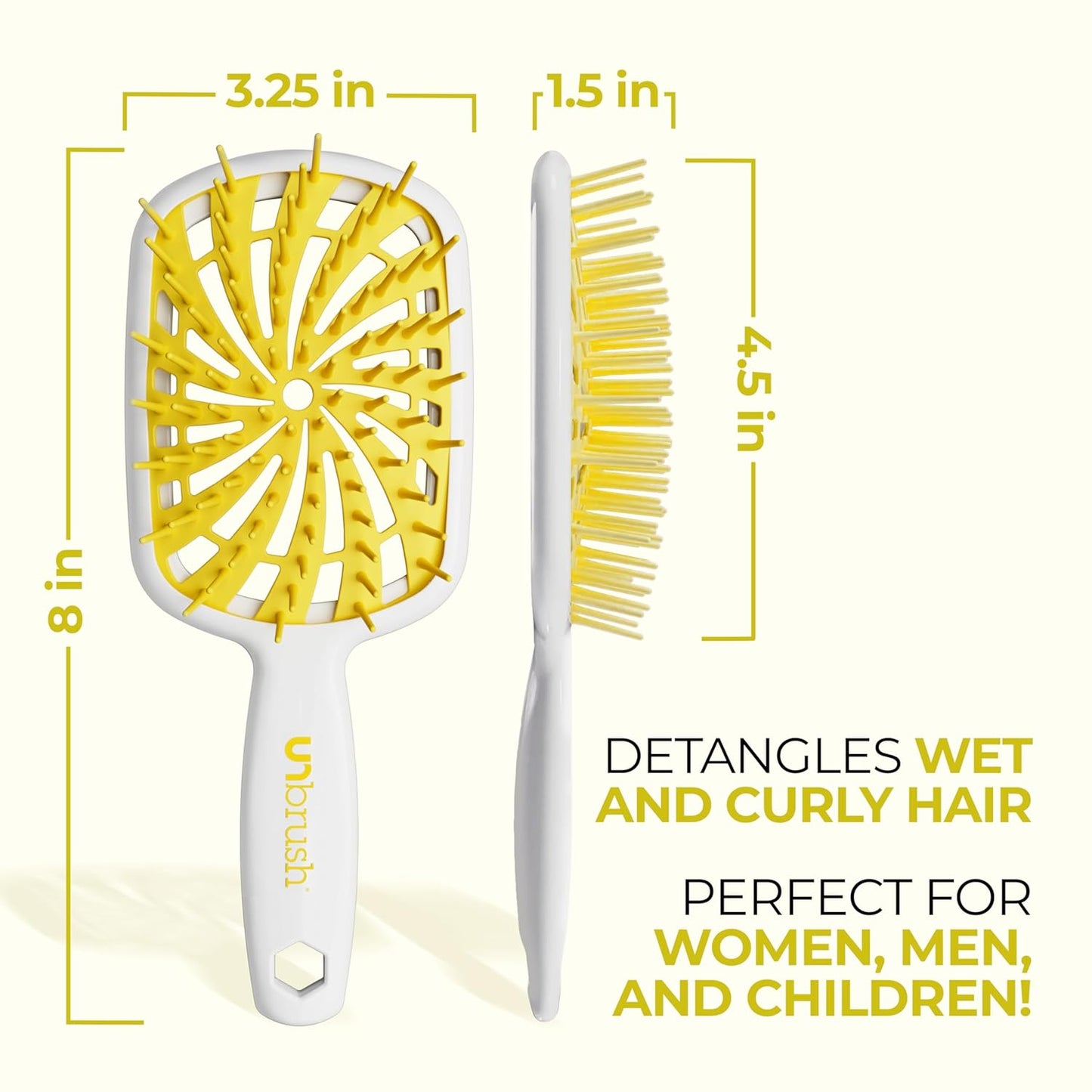 FHI Heat Unbrush plus — Curly Hair Brush for Gentle & Effective Detangling on Wet or Dry Fragile Hair Types — Detangler Brush W/ 84 Ultraflex Bristles, Ultra-Light, Vented, anti Static Hairbrush