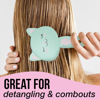 1Pc Cute Animal Character Hairbrush, Comfort & Control (KITTY) | Cushion Hair Brush W/Gentle Bristles, Cushion Base, and Animal Ears