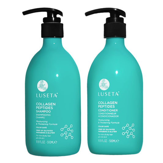 Luseta Thickening Shampoo and Conditioner Set for Thin Hair, 16.9 Oz X2 | Thickens Hair with Collagen Peptides, Strengthens, Reduces Breakage, Moisturizes Dry Hair & Improves Manageability