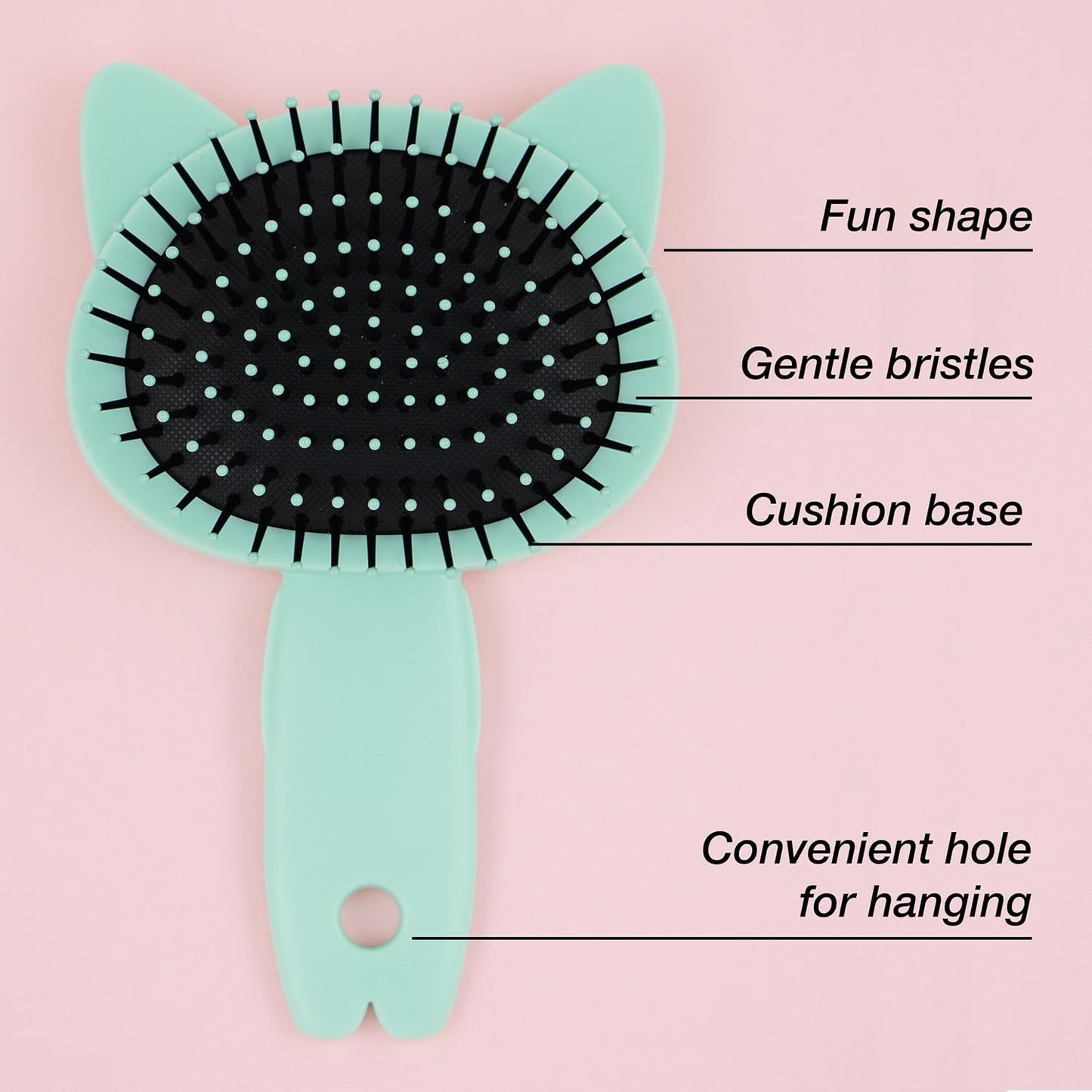 1Pc Cute Animal Character Hairbrush, Comfort & Control (KITTY) | Cushion Hair Brush W/Gentle Bristles, Cushion Base, and Animal Ears