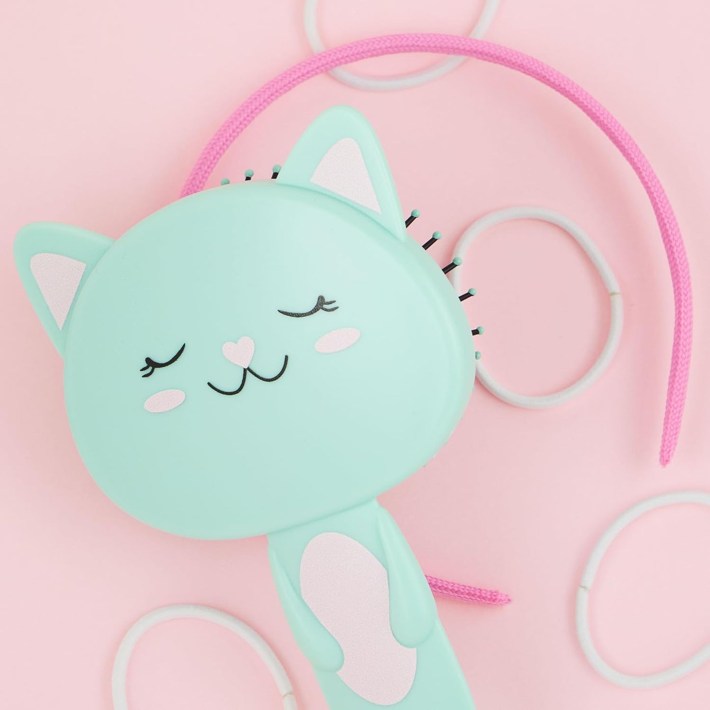 1Pc Cute Animal Character Hairbrush, Comfort & Control (KITTY) | Cushion Hair Brush W/Gentle Bristles, Cushion Base, and Animal Ears