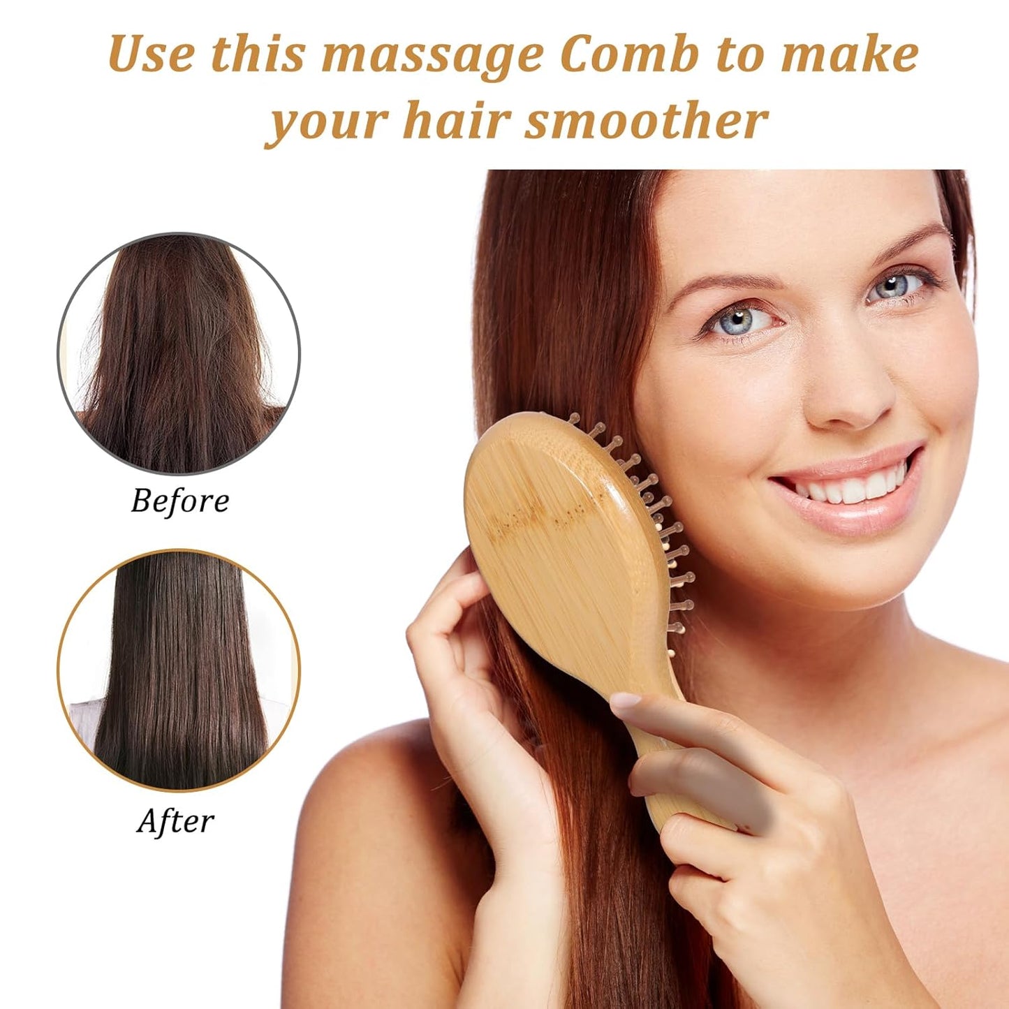 Bamboo Hair Brush, 2Pcs Mini Paddle Detangling Hairbrush Wooden Hair Brush Portable Scalp Massage Comb Pocket Size Anti-Static Travel Hair Brush for Thick Thin Curly Dry Wet Hair