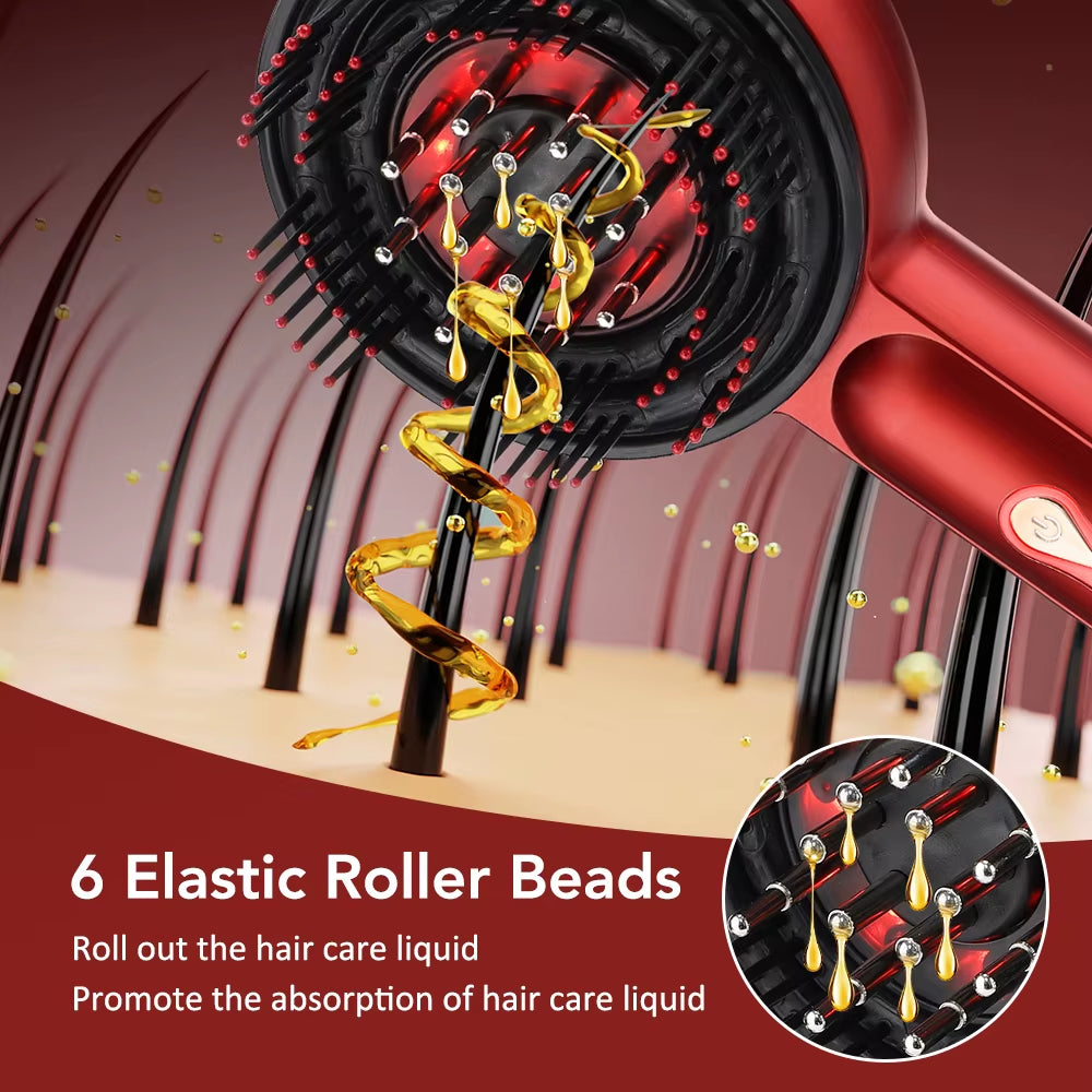 Electric Vibration Massage Comb Hair Care Brush Scalp Oil Applicator 630Nm Red Light Therapy Hair Follicle Growth Comb anti Loss