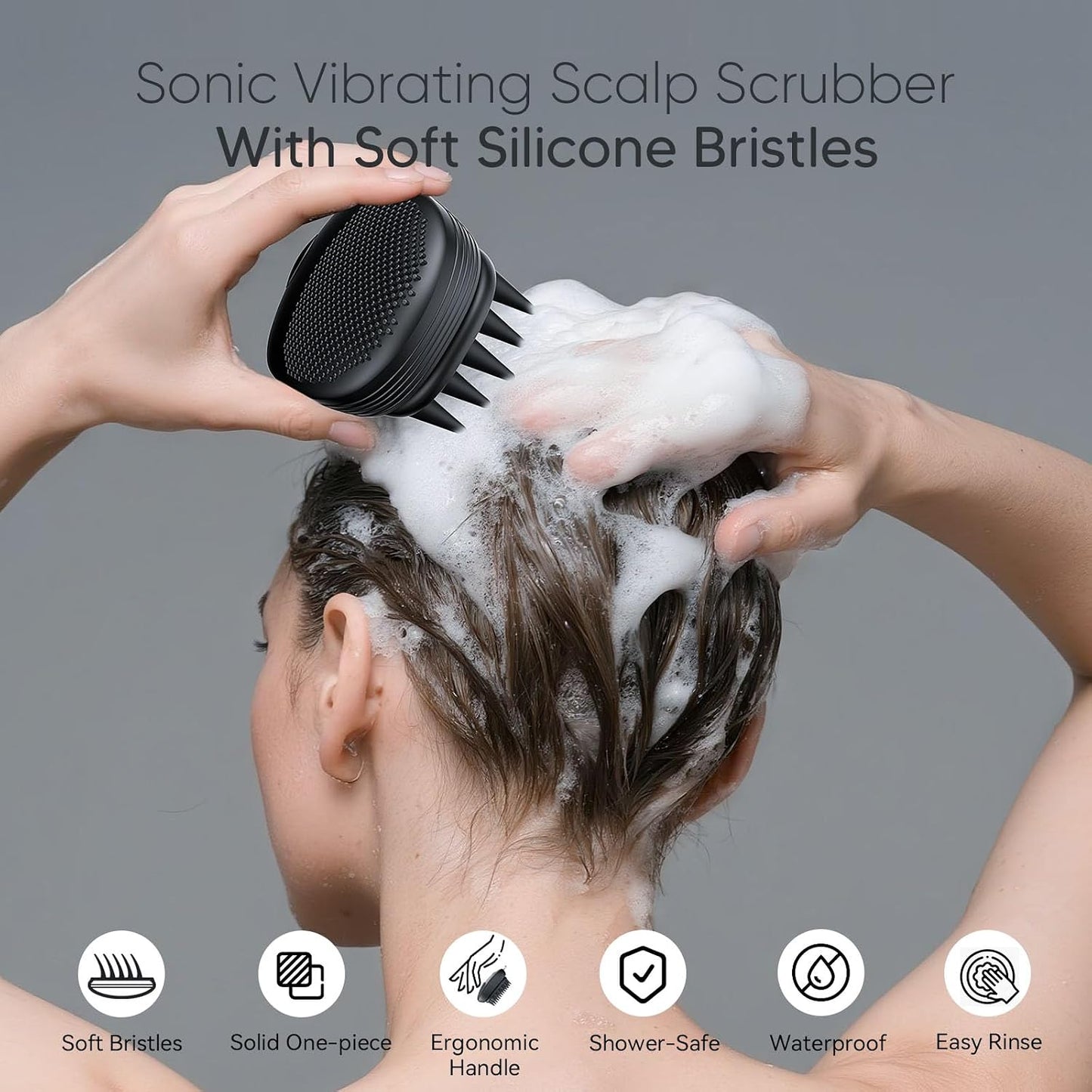 Sonic Vibrating Scalp Massager Shampoo Brush – Electric Silicone Hair Scrubber for Deep Scalp Cleansing, Dandruff Removal, Rich Foam & Relaxing Massage, Wet & Dry Use, USB-C Charging