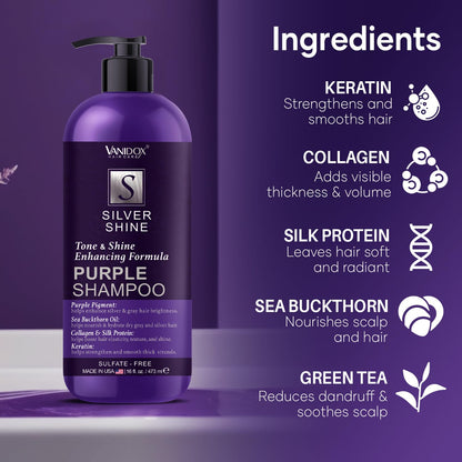 Brass Toning Purple Shampoo for Grey and Silver Hair, Infused with Purple Pigment, Sulfate Free Shampoo for Gray and Silver Hair (16 Fl Oz)