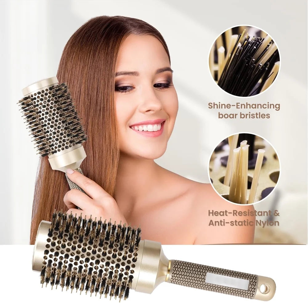 2 Inch round Hair Brush for Blow Drying, Boar Bristles Nano Thermal Ceramic & Ionic Tech & Anti-Static, for Curling, Straightening, Add Volume & Shine